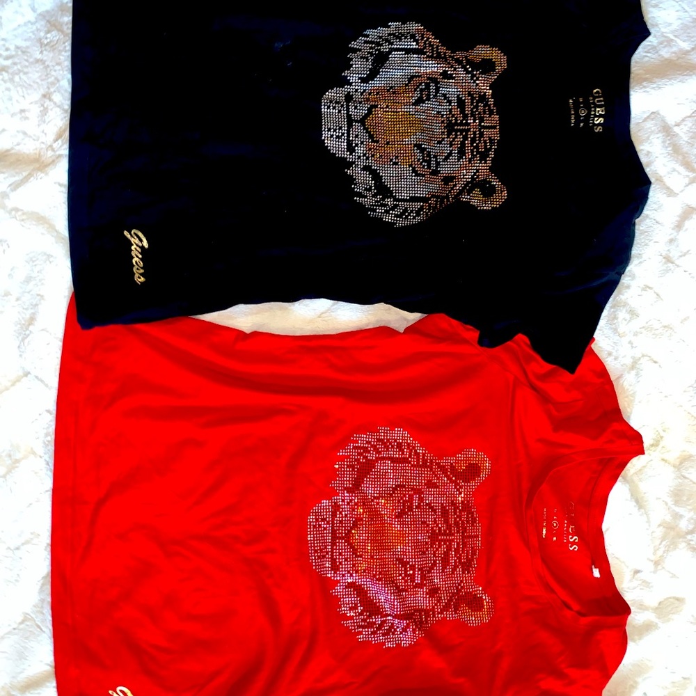 Two super cute tiger guess shirts with rhinestones Y2K 2000s 🐅❤️🖤